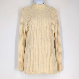 Soft Grey Wool Blend Cream Ribbed Women's Sweater Size Large